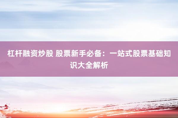 杠杆融资炒股 股票新手必备：一站式股票基础知识大全解析
